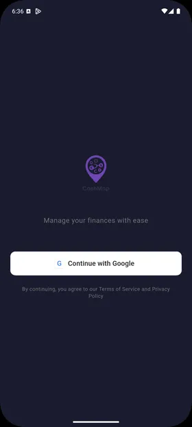 Pantalla de inicio de sesión de CashMap