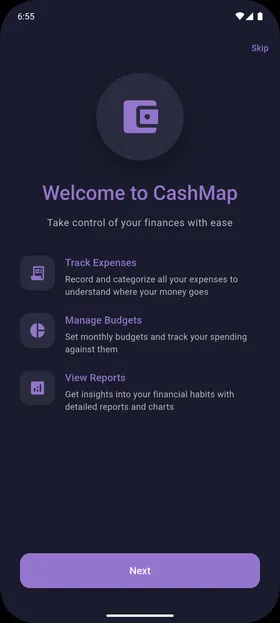 Pantalla de bienvenida de CashMap